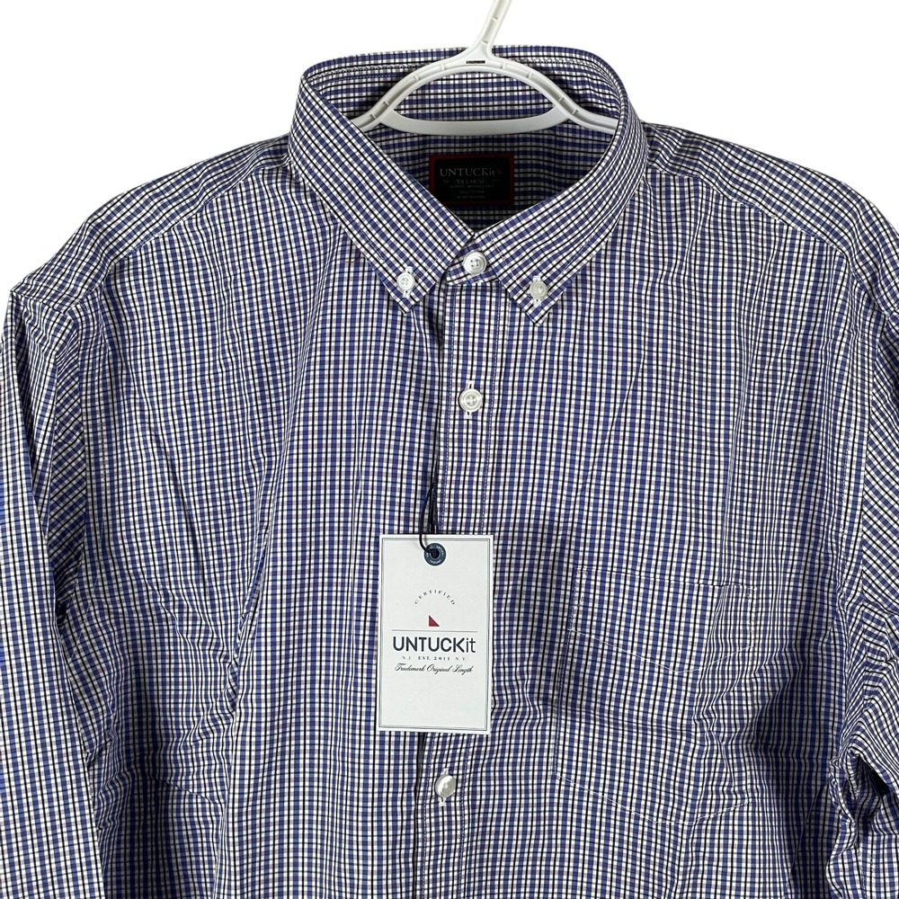 UNTUCKit Cooper Wrinkle Free Button Up Shirt Mens 3XL Regular Blue Plaid Cotton